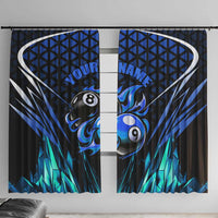 Billiards Design Window Curtain with Blue Flame Eight Ball and Lightning Pattern in Black Cyan Gradient Background - Wonder Print Shop