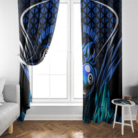 Billiards Design Window Curtain with Blue Flame Eight Ball and Lightning Pattern in Black Cyan Gradient Background - Wonder Print Shop