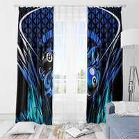 Billiards Design Window Curtain with Blue Flame Eight Ball and Lightning Pattern in Black Cyan Gradient Background - Wonder Print Shop