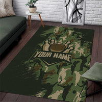 Bowling Camouflage Pattern Area Rug with Ball and Pins Graphic in Army Green and Beige Brushstroke Design - Wonder Print Shop