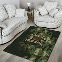 Bowling Camouflage Pattern Area Rug with Ball and Pins Graphic in Army Green and Beige Brushstroke Design - Wonder Print Shop