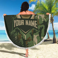 Bowling Camouflage Pattern Beach Blanket with Ball and Pins Graphic in Army Green and Beige Brushstroke Design - Wonder Print Shop