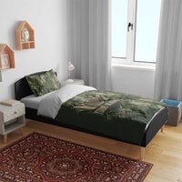 Bowling Camouflage Pattern Bedding Set with Ball and Pins Graphic in Army Green and Beige Brushstroke Design - Wonder Print Shop