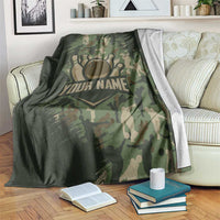 Bowling Camouflage Pattern Blanket with Ball and Pins Graphic in Army Green and Beige Brushstroke Design - Wonder Print Shop