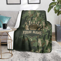Bowling Camouflage Pattern Blanket with Ball and Pins Graphic in Army Green and Beige Brushstroke Design - Wonder Print Shop