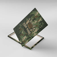 Bowling Camouflage Pattern Canvas Wall Art with Ball and Pins Graphic in Army Green and Beige Brushstroke Design - Wonder Print Shop