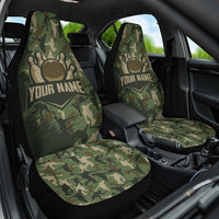 Bowling Camouflage Pattern Car Seat Cover with Ball and Pins Graphic in Army Green and Beige Brushstroke Design - Wonder Print Shop