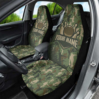 Bowling Camouflage Pattern Car Seat Cover with Ball and Pins Graphic in Army Green and Beige Brushstroke Design - Wonder Print Shop