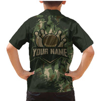 Bowling Camouflage Pattern Family Matching Mermaid Dress and Hawaiian Shirt with Ball and Pins Graphic in Army Green and Beige Brushstroke Design - Wonder Print Shop