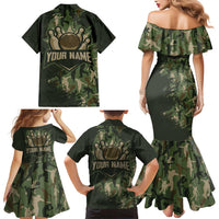 Bowling Camouflage Pattern Family Matching Mermaid Dress and Hawaiian Shirt with Ball and Pins Graphic in Army Green and Beige Brushstroke Design - Wonder Print Shop