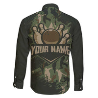 Bowling Camouflage Pattern Family Matching Off Shoulder Short Dress and Hawaiian Shirt with Ball and Pins Graphic in Army Green and Beige Brushstroke Design - Wonder Print Shop