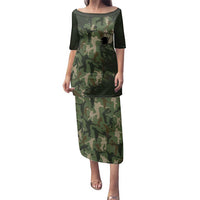 Bowling Camouflage Pattern Family Matching Puletasi and Hawaiian Shirt with Ball and Pins Graphic in Army Green and Beige Brushstroke Design - Wonder Print Shop