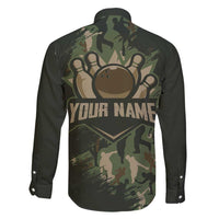 Bowling Camouflage Pattern Family Matching Short Sleeve Bodycon Dress and Hawaiian Shirt with Ball and Pins Graphic in Army Green and Beige Brushstroke Design - Wonder Print Shop