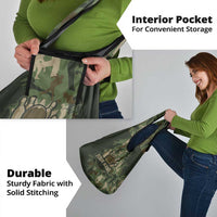 Bowling Camouflage Pattern Grocery Bag with Ball and Pins Graphic in Army Green and Beige Brushstroke Design - Wonder Print Shop