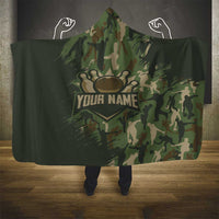 Bowling Camouflage Pattern Hooded Blanket with Ball and Pins Graphic in Army Green and Beige Brushstroke Design - Wonder Print Shop