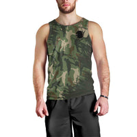 Bowling Camouflage Pattern Men Tank Top with Ball and Pins Graphic in Army Green and Beige Brushstroke Design - Wonder Print Shop