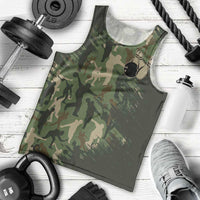 Bowling Camouflage Pattern Men Tank Top with Ball and Pins Graphic in Army Green and Beige Brushstroke Design - Wonder Print Shop
