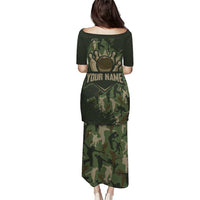 Bowling Camouflage Pattern Puletasi with Ball and Pins Graphic in Army Green and Beige Brushstroke Design - Wonder Print Shop