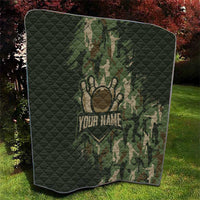 Bowling Camouflage Pattern Quilt with Ball and Pins Graphic in Army Green and Beige Brushstroke Design - Wonder Print Shop