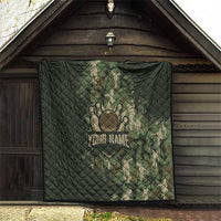 Bowling Camouflage Pattern Quilt with Ball and Pins Graphic in Army Green and Beige Brushstroke Design - Wonder Print Shop