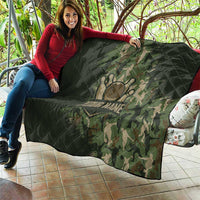 Bowling Camouflage Pattern Quilt with Ball and Pins Graphic in Army Green and Beige Brushstroke Design - Wonder Print Shop