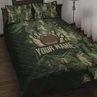 Bowling Camouflage Pattern Quilt Bed Set with Ball and Pins Graphic in Army Green and Beige Brushstroke Design - Wonder Print Shop