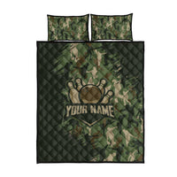 Bowling Camouflage Pattern Quilt Bed Set with Ball and Pins Graphic in Army Green and Beige Brushstroke Design - Wonder Print Shop