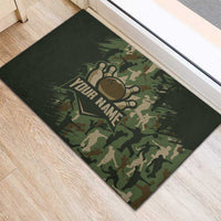 Bowling Camouflage Pattern Rubber Doormat with Ball and Pins Graphic in Army Green and Beige Brushstroke Design - Wonder Print Shop