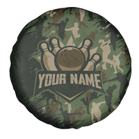 Bowling Camouflage Pattern Spare Tire Cover with Ball and Pins Graphic in Army Green and Beige Brushstroke Design - Wonder Print Shop