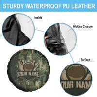 Bowling Camouflage Pattern Spare Tire Cover with Ball and Pins Graphic in Army Green and Beige Brushstroke Design - Wonder Print Shop