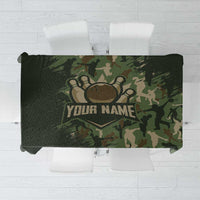 Bowling Camouflage Pattern Tablecloth with Ball and Pins Graphic in Army Green and Beige Brushstroke Design - Wonder Print Shop