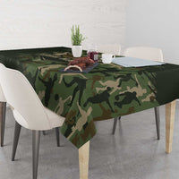 Bowling Camouflage Pattern Tablecloth with Ball and Pins Graphic in Army Green and Beige Brushstroke Design - Wonder Print Shop