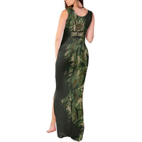 Bowling Camouflage Pattern Tank Maxi Dress with Ball and Pins Graphic in Army Green and Beige Brushstroke Design - Wonder Print Shop
