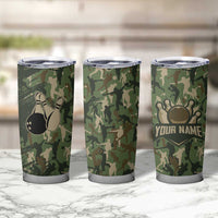 Bowling Camouflage Pattern Tumbler Cup with Ball and Pins Graphic in Army Green and Beige Brushstroke Design - Wonder Print Shop