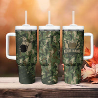 Bowling Camouflage Pattern Tumbler With Handle with Ball and Pins Graphic in Army Green and Beige Brushstroke Design - Wonder Print Shop