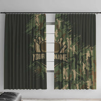 Bowling Camouflage Pattern Window Curtain with Ball and Pins Graphic in Army Green and Beige Brushstroke Design - Wonder Print Shop