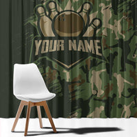 Bowling Camouflage Pattern Window Curtain with Ball and Pins Graphic in Army Green and Beige Brushstroke Design - Wonder Print Shop