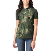 Bowling Camouflage Pattern Women Polo Shirt with Ball and Pins Graphic in Army Green and Beige Brushstroke Design - Wonder Print Shop