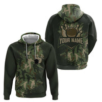 Bowling Camouflage Pattern Zip Hoodie with Ball and Pins Graphic in Army Green and Beige Brushstroke Design - Wonder Print Shop