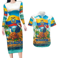 Ecuador Couples Matching Long Sleeve Bodycon Dress and Hawaiian Shirt with Wildlife and Flag Landscape Design - Wonder Print Shop