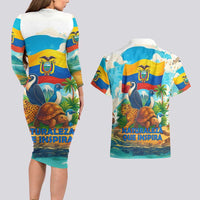 Ecuador Couples Matching Long Sleeve Bodycon Dress and Hawaiian Shirt with Wildlife and Flag Landscape Design - Wonder Print Shop