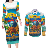 Ecuador Couples Matching Long Sleeve Bodycon Dress and Long Sleeve Button Shirt with Wildlife and Flag Landscape Design - Wonder Print Shop