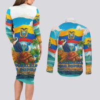 Ecuador Couples Matching Long Sleeve Bodycon Dress and Long Sleeve Button Shirt with Wildlife and Flag Landscape Design - Wonder Print Shop