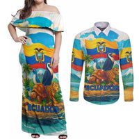 Ecuador Couples Matching Off Shoulder Maxi Dress and Long Sleeve Button Shirt with Wildlife and Flag Landscape Design - Wonder Print Shop