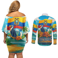Ecuador Couples Matching Off Shoulder Short Dress and Long Sleeve Button Shirt with Wildlife and Flag Landscape Design - Wonder Print Shop