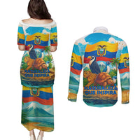 Ecuador Couples Matching Puletasi and Long Sleeve Button Shirt with Wildlife and Flag Landscape Design - Wonder Print Shop