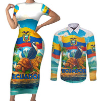 Ecuador Couples Matching Short Sleeve Bodycon Dress and Long Sleeve Button Shirt with Wildlife and Flag Landscape Design - Wonder Print Shop