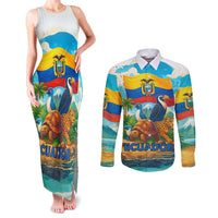 Ecuador Couples Matching Tank Maxi Dress and Long Sleeve Button Shirt with Wildlife and Flag Landscape Design - Wonder Print Shop