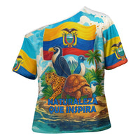 Ecuador Cross Shoulder Shirt with Wildlife and Flag Landscape Design - Wonder Print Shop