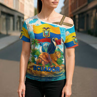 Ecuador Cross Shoulder Shirt with Wildlife and Flag Landscape Design - Wonder Print Shop